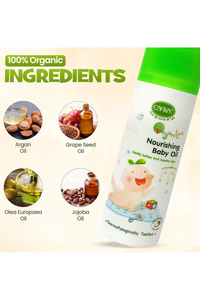 ENFANT Organic Plus Nourishing Baby Oil 100ML Premium Natural Oil For Nourishing Sensitive Skin, Prevent Moisture Loss Best Baby Massage Oil Dermatologically Tested From Germany Combine Five Natural Oils For Skin Nourishment Olive Oil, Argan Oil, Grape Seed Oil, Jojoba Oil & Rice Bran Oil Rich In Vitamin E - Image 3